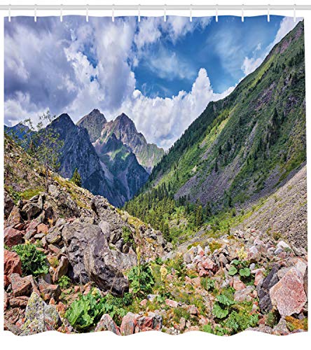ABAKUHAUS Paisaje Cortina de Baño, Ruibarbo Salvaje de la montaña, Material Resistente al Agua Durable Estampa Digital, 175 x 200 cm, Multicolor