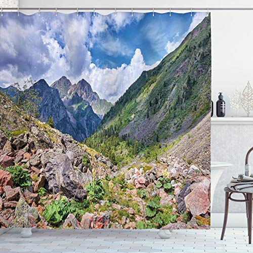 ABAKUHAUS Paisaje Cortina de Baño, Ruibarbo Salvaje de la montaña, Material Resistente al Agua Durable Estampa Digital, 175 x 200 cm, Multicolor