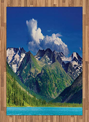 ABAKUHAUS Tierras Altas Alfombra de Área, Lago en la montaña de Altai, Tejido Durable Decoración para Cualquier Ambiente, 160 x 230 cm, Verde Azul de la Aguamarina