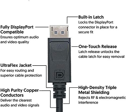 Accell DP a DP 1.4 - Cable DisplayPort 1.4 con certificación VESA - 6 pies, Hbr3, 8K @60Hz, 4K UHD @240Hz, 6.6 pies (2 metros), B088C-007B-23