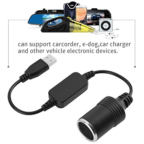 Adaptador convertidor de enchufe para encendedor de cigarrillos para coche, cable USB, de 5 V a 12 V, apto para grabadora de conducción, perro electrónico, cargador de coche