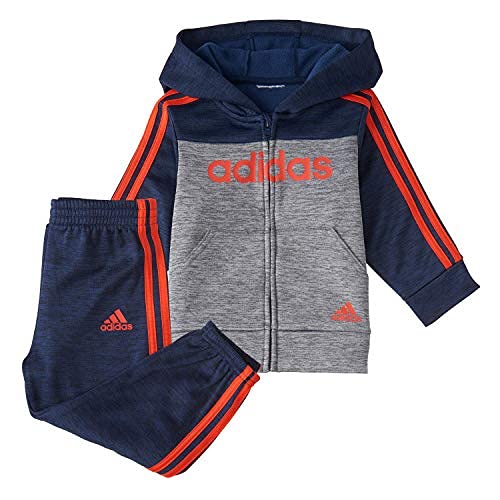 adidas Baby Boys' Li'l Sport Zip Front Hoodie & Sweatpants Clothing Set, Colorblock Collegiate Navy, 12 Months