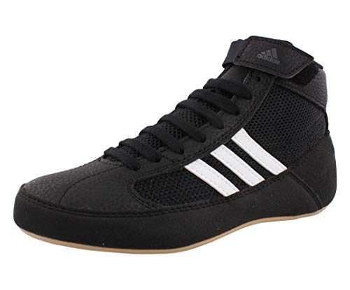 adidas Men's Boy's HVC2 Wrestling Mat Shoe Ankle Strap (Black/White, 8.5)