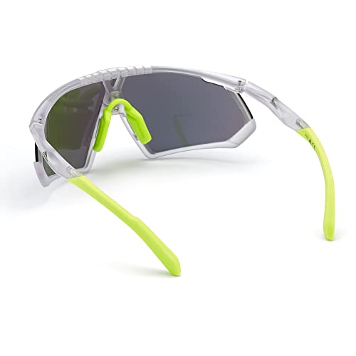 adidas Sport- Gafas de sol de hombre SP0001-forma de mascara, color cristal, lentes espejadas color verde ,con una segunda lente verde intercambiable