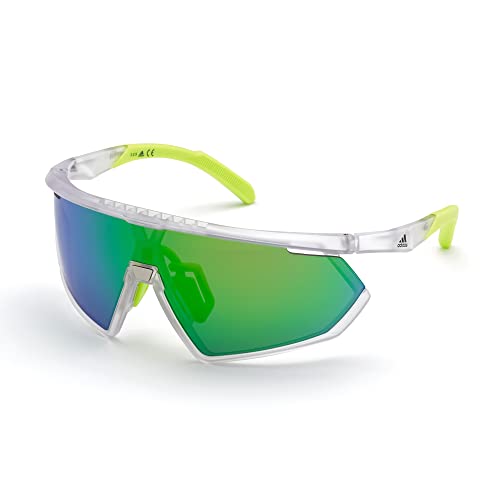 adidas Sport- Gafas de sol de hombre SP0001-forma de mascara, color cristal, lentes espejadas color verde ,con una segunda lente verde intercambiable