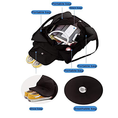 ADOHOX Bolsa deportiva bolsa de entrenamiento con compartimento para zapatos para bolsa bolsa deportiva de fitness bolsa de natación de viaje, bolsa de fin de semana para hombres y mujeres（negro）