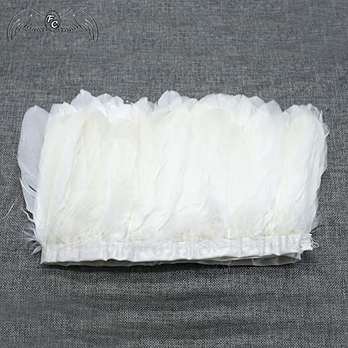Adornos de plumas de ganso blanco teñido de 2M, 13-18CM, cinta de plumas de gansos reales, vestido con flecos, Material de costura artesanal DIY, plumas-naranja