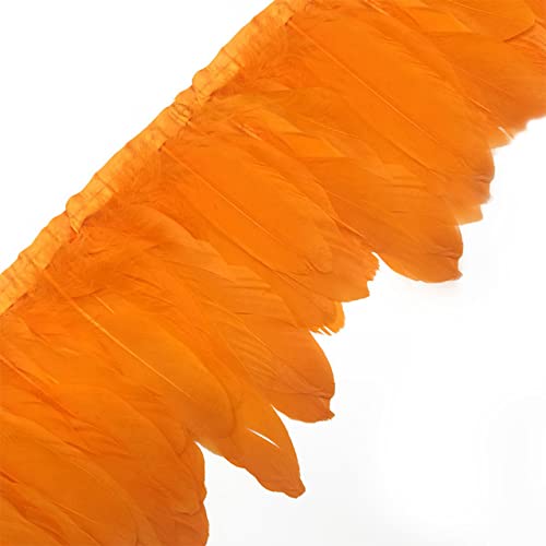Adornos de plumas de ganso blanco teñido de 2M, 13-18CM, cinta de plumas de gansos reales, vestido con flecos, Material de costura artesanal DIY, plumas-naranja