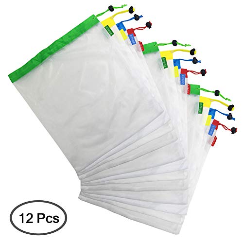 AFUNTA - 12 bolsas reutilizables premium ecológicas para productos de red, lavables, transpirables, transparentes, de malla, para compras, almacenamiento, colección, 31 x 36 cm