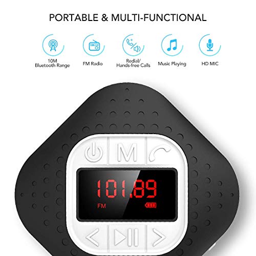 AGPTEK Altavoz Bluetooth Portátil para Ducha Impermeable, Altavoces Inalámbrico con Pantalla, Radio FM, Manos Libre, Microfono, Reloj, Negro