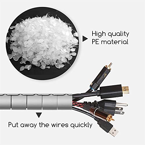 Aigostar Organizador Cables Flexible y Cortable en Hogar y Oficina para Protección de Bebés, Mascotas y Electridad,1.5m de longitud, 16mm de Diámetro para Sostener 3-5 Cables, Gris