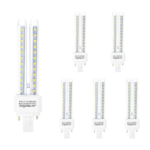 Aigostar- Pack de 5 Bombillas LED PLC 2U, tubo de11 W Maiz G24, Luz fría 6400K