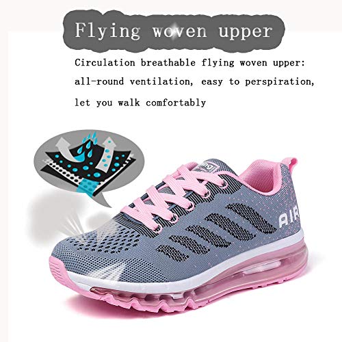 Air Zapatillas de Running para Hombre Mujer Zapatos para Correr y Asfalto Aire Libre y Deportes Calzado Unisexo Gray Pink 34