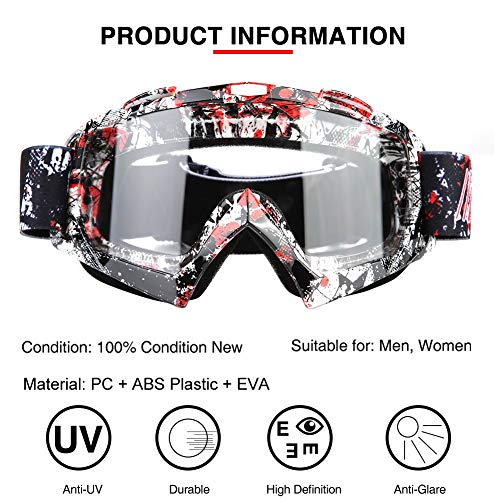 Akozon Traje de Motocross，Gafas de moto Motocross Dirt Bike para motociclismo Ciclismo Esquí(P932 Lente transparente)