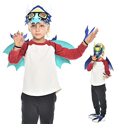 Alas de Dinosaurio Disfraz de Dragón con Mascára y Alas Azul para Pata Accesorios de Disfraz de Halloween de Niños Regalos de Fiesta