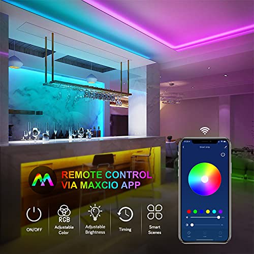 Alexa Tira LED RGB Wifi, Maxcio Tira LED Regulable Control de Voz y APP, Google Home Tira LED Sincroniza con la Música, 16 colores 300 Leds con Control Remoto, Decorativas para Fiesta, 10 metros