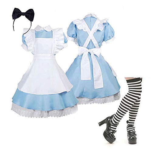 Alicia en el país de Las Maravillas Cosplay Maid Dress Lolita Disfraces Vestido de Cuento de Hadas Traje de Fiesta de Halloween