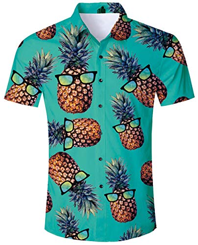 ALISISTER Camisa Hawaiana Hombre Manga Corta con Estampado de piña Camisa Luau de Hawai Tropical Hombres Casual Retro Aloha Holiday Button Down Vacation Shirts L