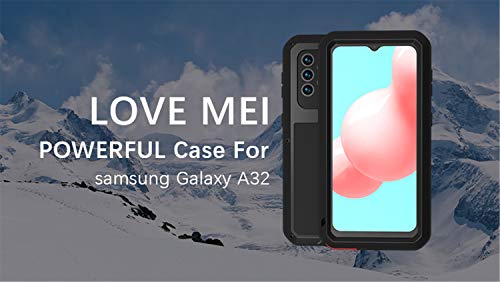 Aliwisdom para Samsung Galaxy A32 5G Funda, Love Mei al Aire Libre Heavy Duty Metal Estuche Protectora A Prueba de Golpes a Prueba de Polvo con 9H Protector Pantalla de Cristal Templado (Rojo)