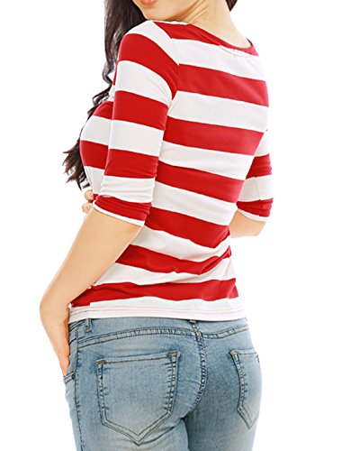 Allegra K Día de San Patricio Camiseta con Mangas de Codo para Mujer Camiseta básica Informal con Cuello de Barco y Corte Ajustado Rojo L