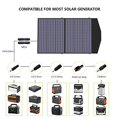 ALLPOWERS Cargador de panel solar portátil de 100 vatios para computadoras portátiles, cargador solar de celda solar plegable para camping al aire libre para generador solar/estación de energía