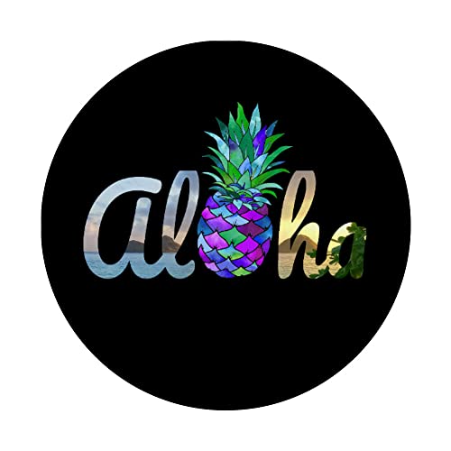 Aloha Hawaii piña sirena púrpura lindo vacaciones playa PopSockets PopGrip Intercambiable