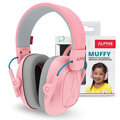 Alpine Muffy Protectores de Oído para Niños - Cascos Antiruido para niños de hasta 16 años - Cascos de Insonorización diseñados niños - Cómoda protección auditiva - banda de sujeción ajustable - Rosa