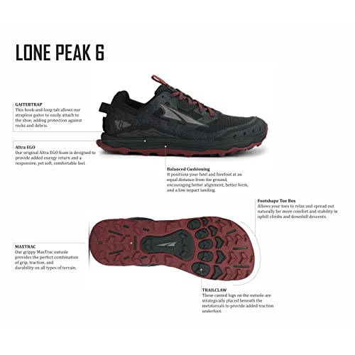ALTRA AL0A547L Lone Peak 6 Trail Zapatillas de correr para hombre, negro/gris - 8 M US