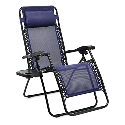 Amazon Basics - Set de 2 sillas con gravedad cero y mesa auxiliar, de color azul