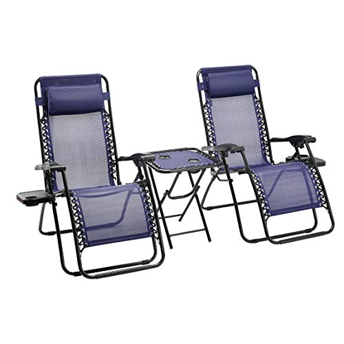 Amazon Basics - Set de 2 sillas con gravedad cero y mesa auxiliar, de color azul