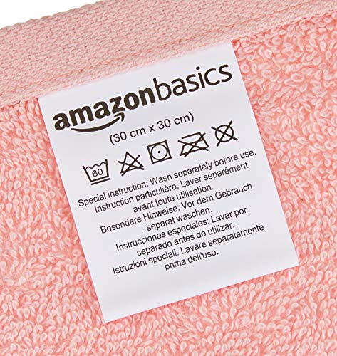 Amazon Basics - Toallas de algodón, 12 unidades, Rosa pétalo, Lavanda, Blanco