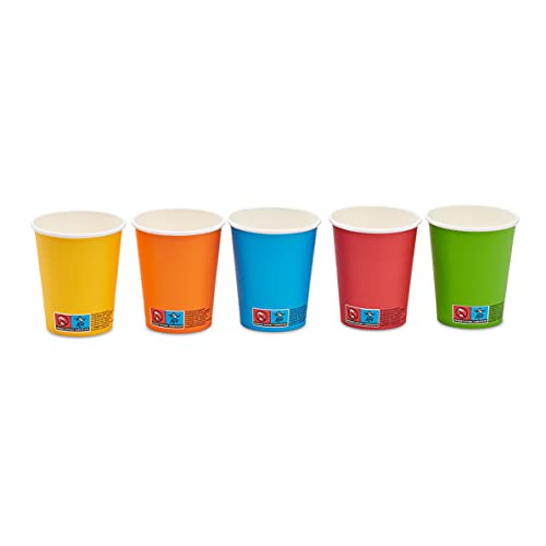 Amazon Basics - Vasos de fiesta desechables y compostables, 236 ml, 100 unidades, color rojo, amarillo, azul, naranja, verde y rosa
