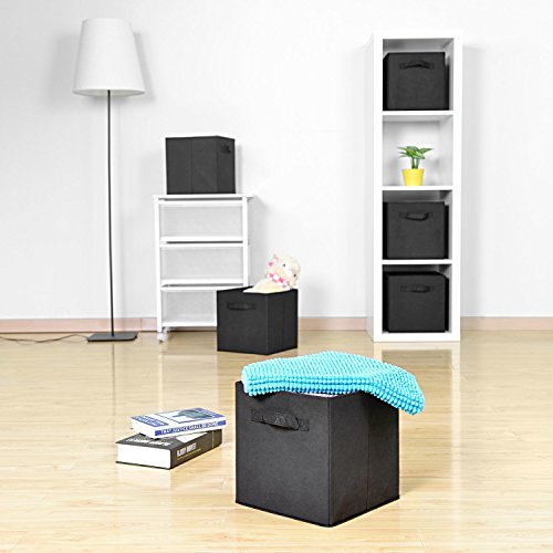 Amazon Brand – Umi 6 cajas de almacenamiento plegables,cajas de armario con 2 asas,cubos de cajones de tela no tejida, organizador de canastas de juguetes para el hogar,la oficina,la guardería,negro