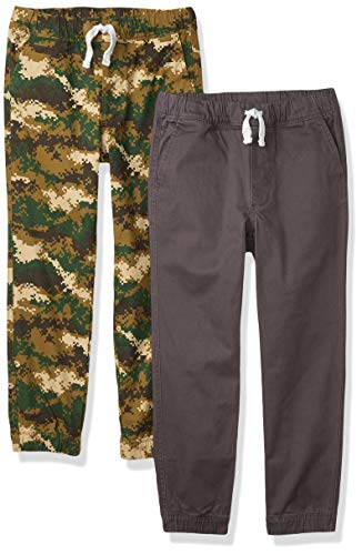 Amazon Essentials 2-Pack Boys Woven Pull On Jogger Pant Pantalones, Verde Oliva/Gris Oscuro, Camuflaje, 9-10 años
