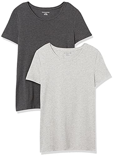 Amazon Essentials 2-Pack Short-Sleeve Crewneck Solid T-Shirt Camiseta, Gris (Charcoal Light Grey Heather), Medium (Talla del fabricante:):)