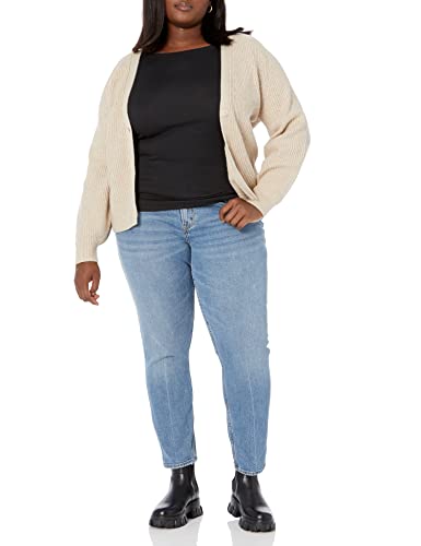Amazon Essentials – Camiseta de cuello barco con mangas 3/4 de corte entallado para mujer, Negro, US XL (EU 2XL)