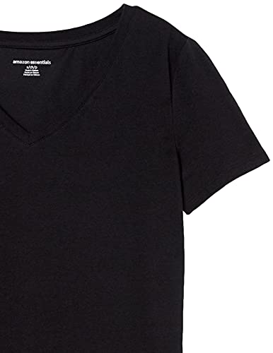 Amazon Essentials Camiseta de manga corta clásico con cuello en V, Mujer, Negro (Negro), XL, pack de 2