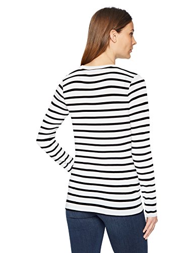 Amazon Essentials Long-Sleeve Patterned T-Shirt Novelty-t-Shirts, Blanco/Negro (White/Black Stripe), US XL (EU 2XL)