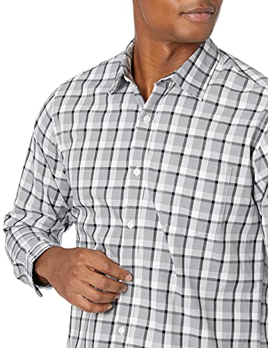 Amazon Essentials Long-Sleeve Regular-Fit Casual Poplin Shirt Camisa, Gris/Negro, Cuadros Escoceses, XS
