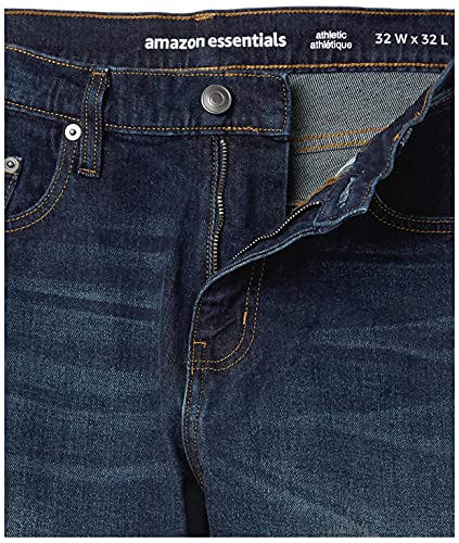 Amazon Essentials - Pantalones vaqueros elásticos de corte atlético para hombre, Azul (Dark Wash), 36W / 30L