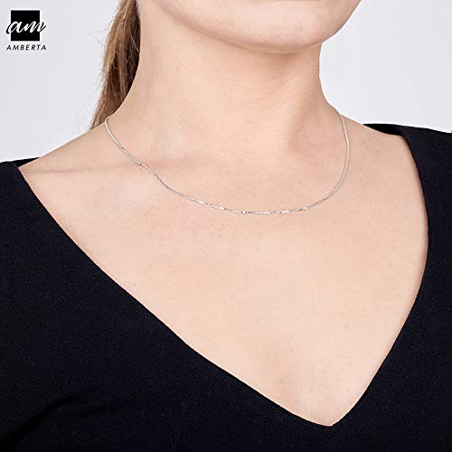 Amberta - Collar para Mujer con Cadena de Eslabón Cuadrado en Plata de Primera Ley 925: 45 cm de largo y 1 mm de ancho