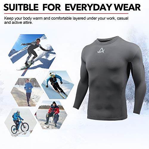 AMZSPORT Camiseta de Compresión Térmica para Hombre de Forro Polar Manga Larga Top Baselayer Camisa de Deportes de Invierno, Gris S