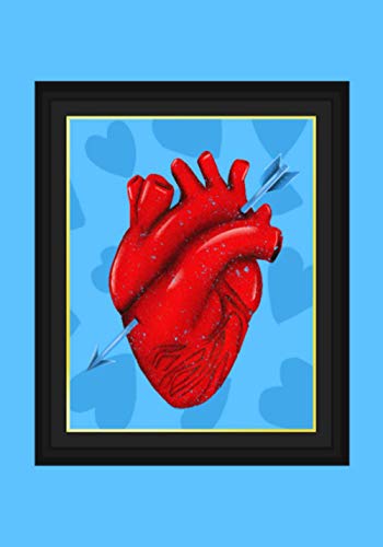 Anatomical Heart with Arrow - Blue Heart Background with Black Frame Composition: Lined Notebook/Journal, 124 Pages, 7" x 10" (17,78 x 25,4 cm)