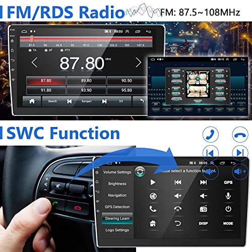 Android Radio de Coche GPS Navi -Bluetooth 2 DIN con AI Smart Voice, 10,1 Pulgadas Pantalla táctil Reproductor Multimedia con WiFi/Mirror Link/Radio FM RDS/USB+cámara de visión Trasera +micrófono
