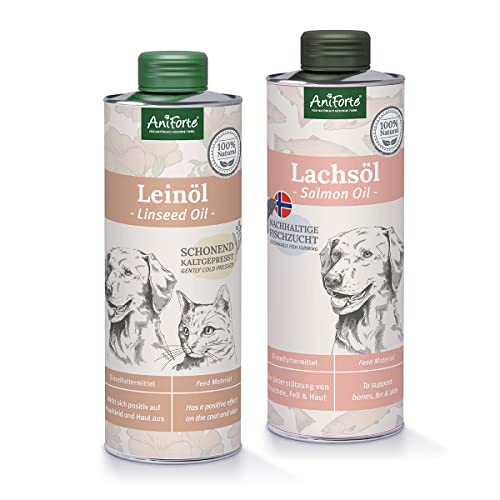 AniForte Set de aceite BARF con aceite de linaza y aceite de salmón para la alimentación cruda 500ml - Suplemento BARF para perros