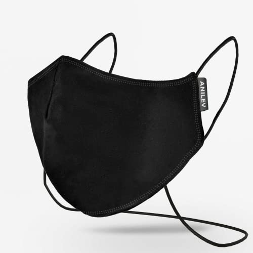 Anilev Mascarilla de tela negra reutilizable homologada lavable con colgante y reguladores 3 capas para mujer hechas en España (Pack de 3 empaquetadas individualmente)