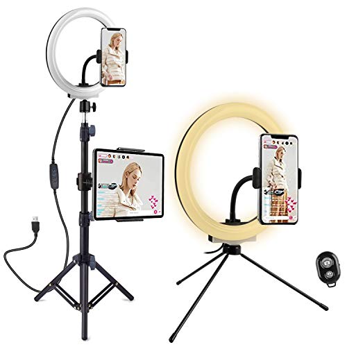 Anillo de luz con soporte, luz de llenado de trípode, kit de halo LED para transmisión en directo, videollamadas, selfie, maquillaje, fotografía y producción de películas