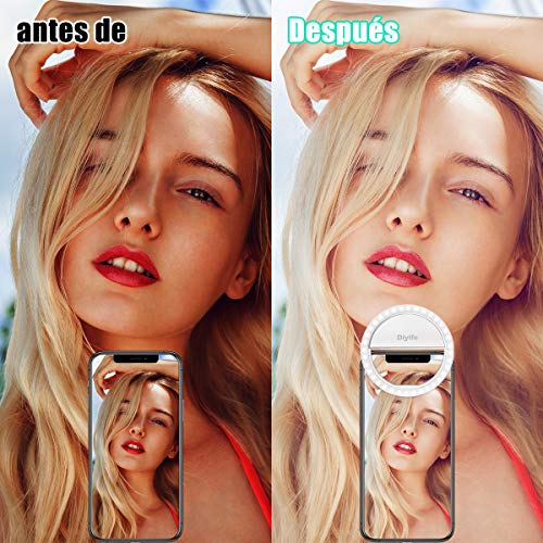 Anillo de luz Selfie, [Nueva Versión] Diyife Selfie Luz Anillo 36 LED USB Recargable Selfie Light Clip en el Cualquier Teléfono con Brillo de 3 Niveles Fotografiar Transmisión en Vivo Maquillaje