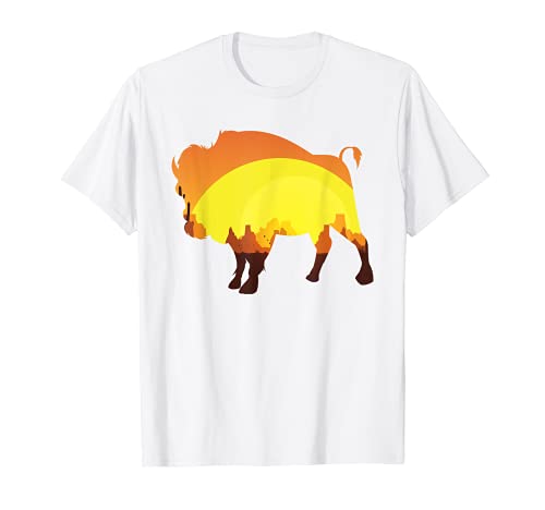 Animal Bisonte Naturaleza Atardecer Montañas Bisonte Búfalo Camiseta