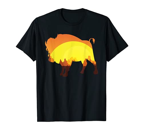Animal Bisonte Naturaleza Atardecer Montañas Bisonte Búfalo Camiseta